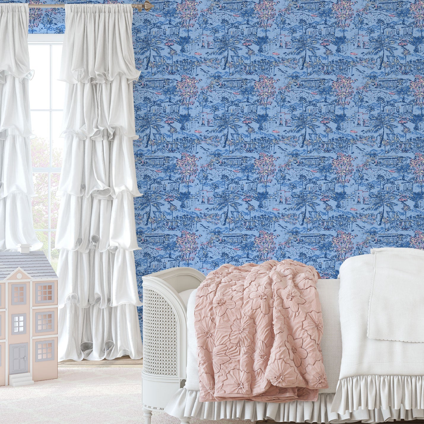 Room With A View Scenic Toile Linen Wallpaper
