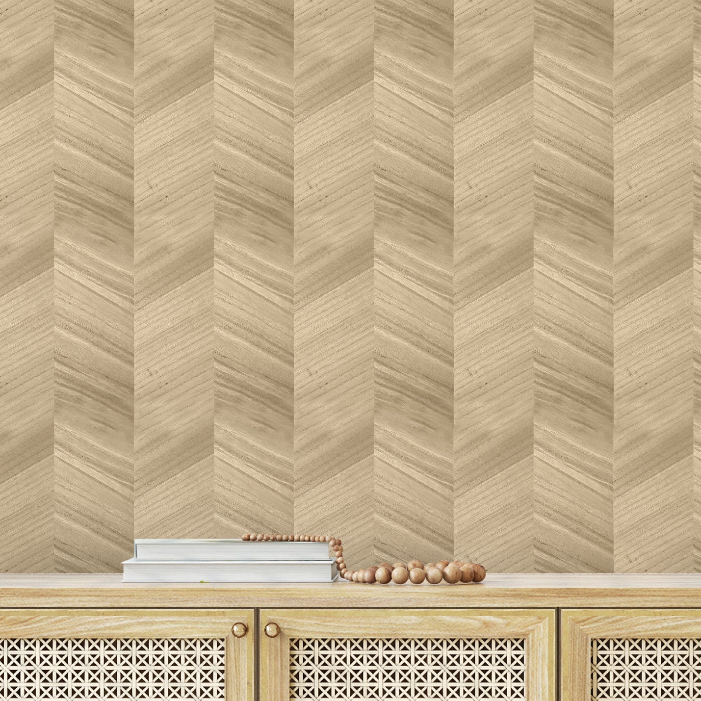 wallpaper Natural Textured Eco-Friendly Non-toxic High-quality Sustainable Interior Design Bold Custom Tailor-made Retro chic Vacation home styling Retreat Relaxed beach vibes Beach cottage Shoreline Oceanfront Nautical Rustic Cabin cottage Luxury Contemporary Bespoke wood grain veneer chevron stripe light brown blonde brown veneer