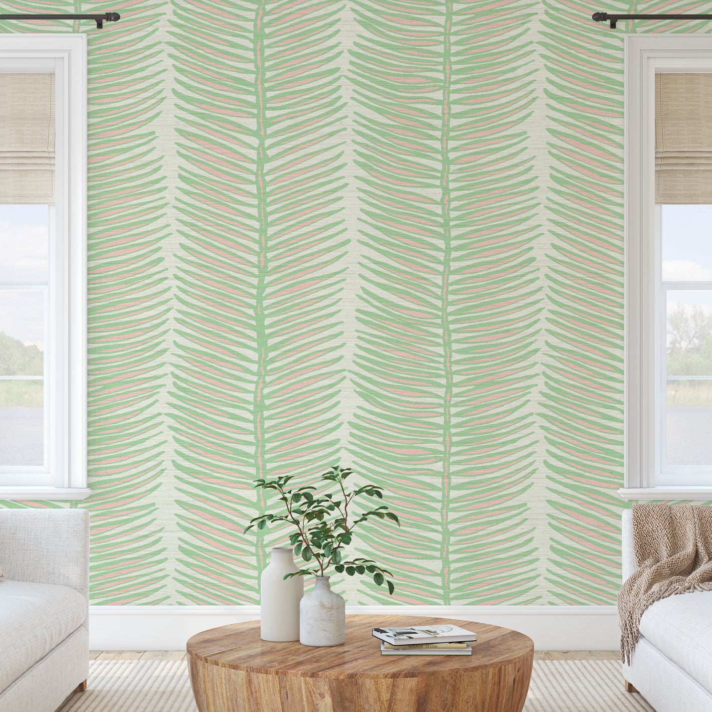 Tickets to Paradise Palm Leaf Stripe Wallpaper