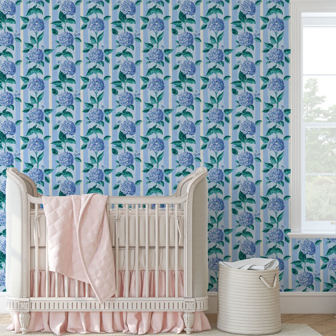 Welcome to Bloom Town Hydrangea Stripe Linen Wallpaper
