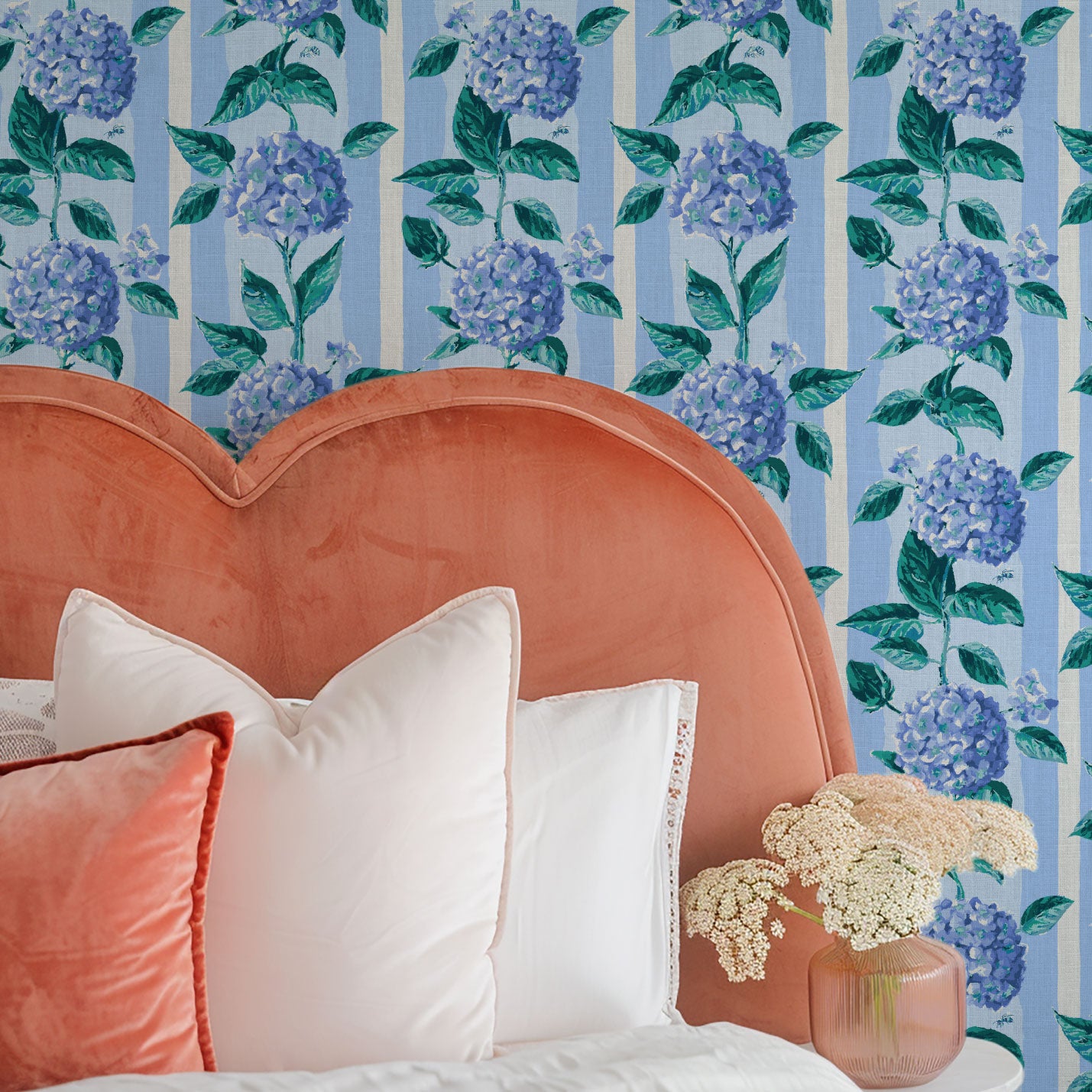 Welcome to Bloom Town Hydrangea Stripe Linen Wallpaper