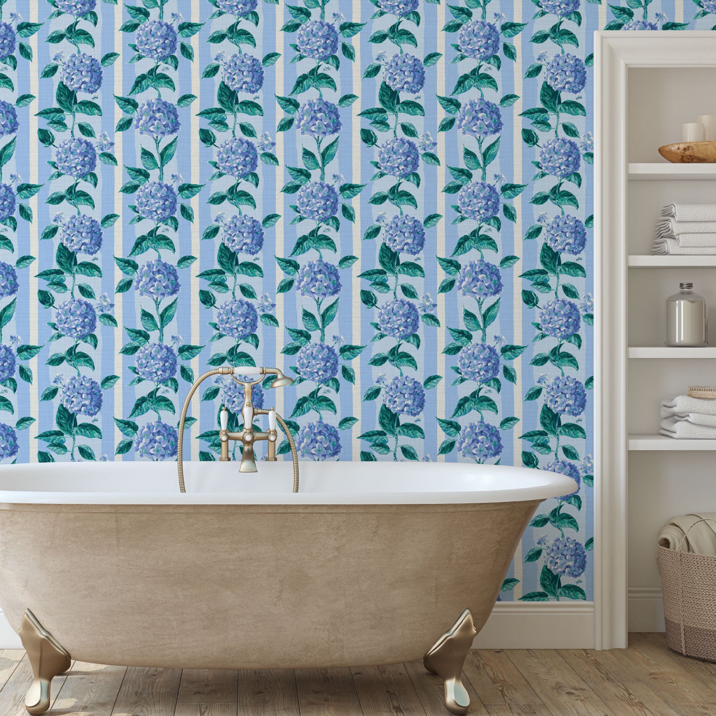 Welcome to Bloom Town Hydrangea Stripe Wallpaper