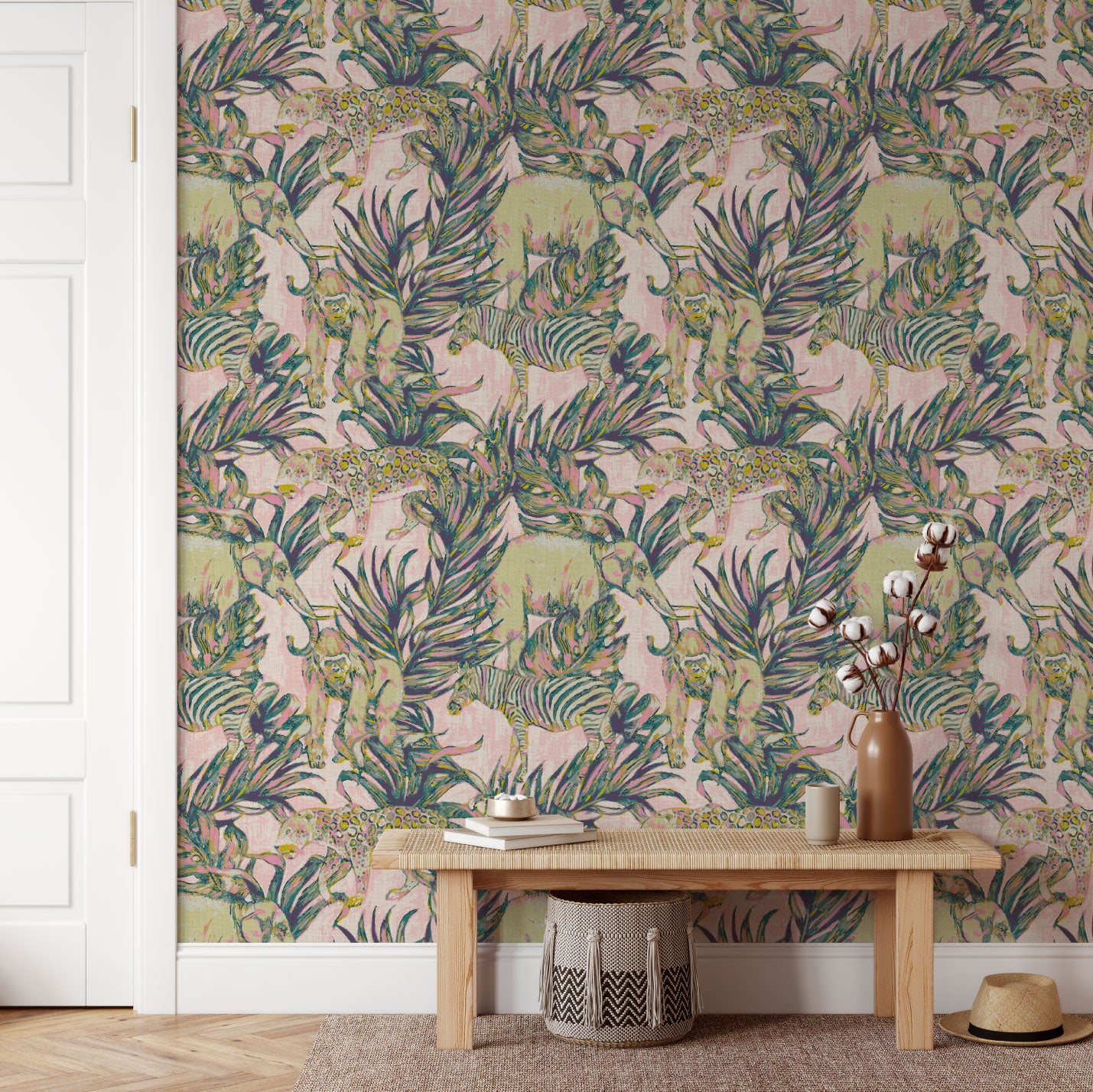 Zoo Gang Safari Animals Linen Wallpaper