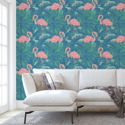 A Flamingo Made Me Do It Palm Leaf Wallpaper