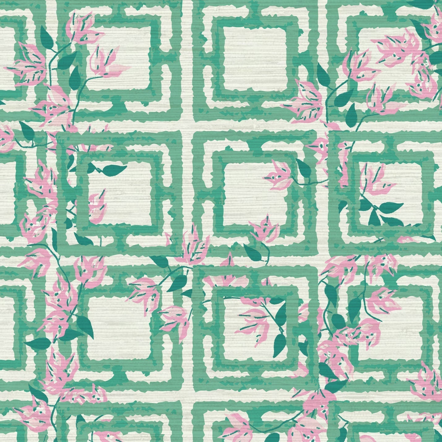 wallpaper Natural Textured Eco-Friendly Non-toxic High-quality  Sustainable Interior Design Bold Custom Tailor-made Retro chic Grand millennial Maximalism  Traditional Dopamine decor garden flower geometric retro green pink girl kids preppy cabana