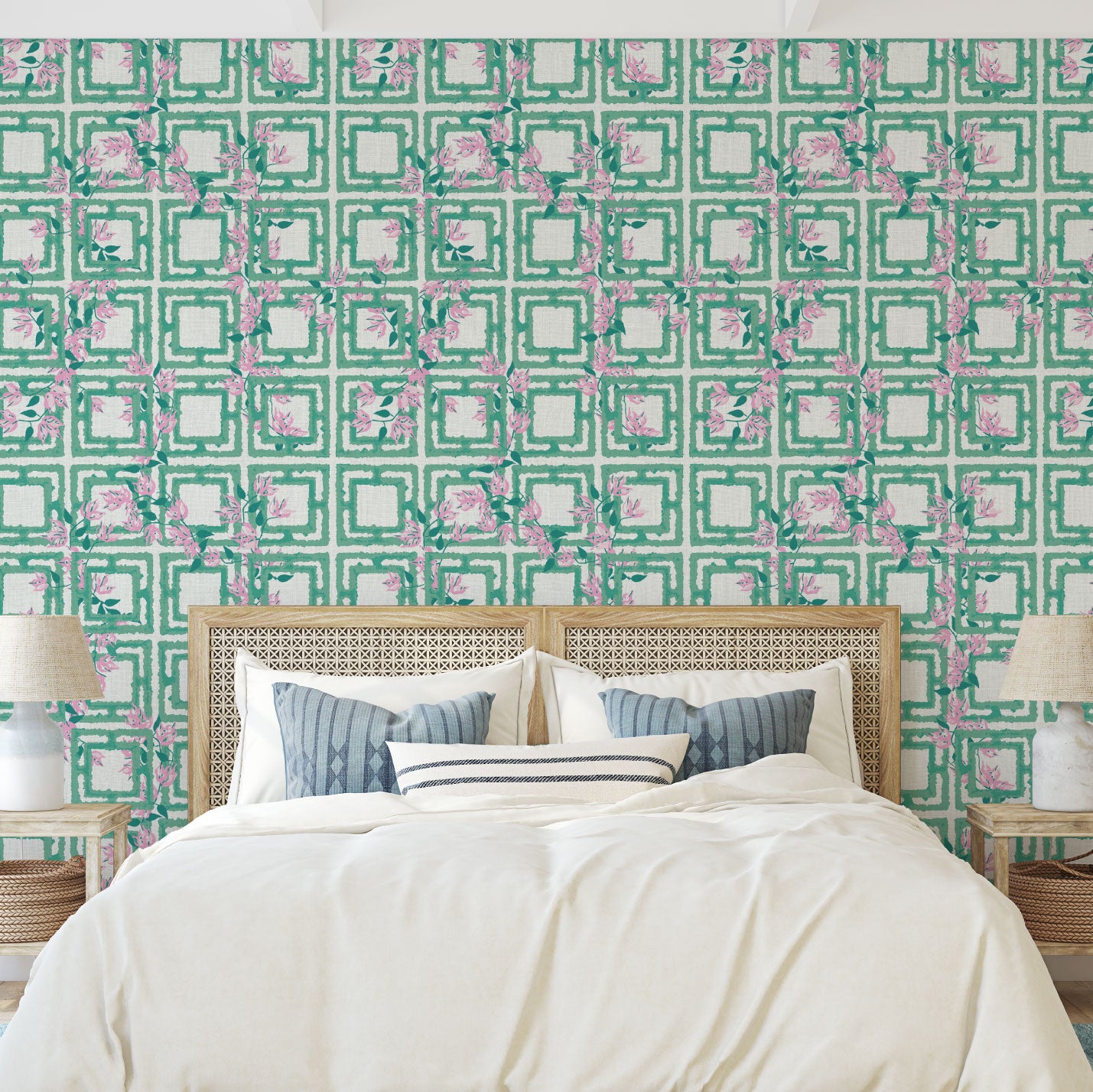 Against the Wind Pink Floral Linen Wallpaper