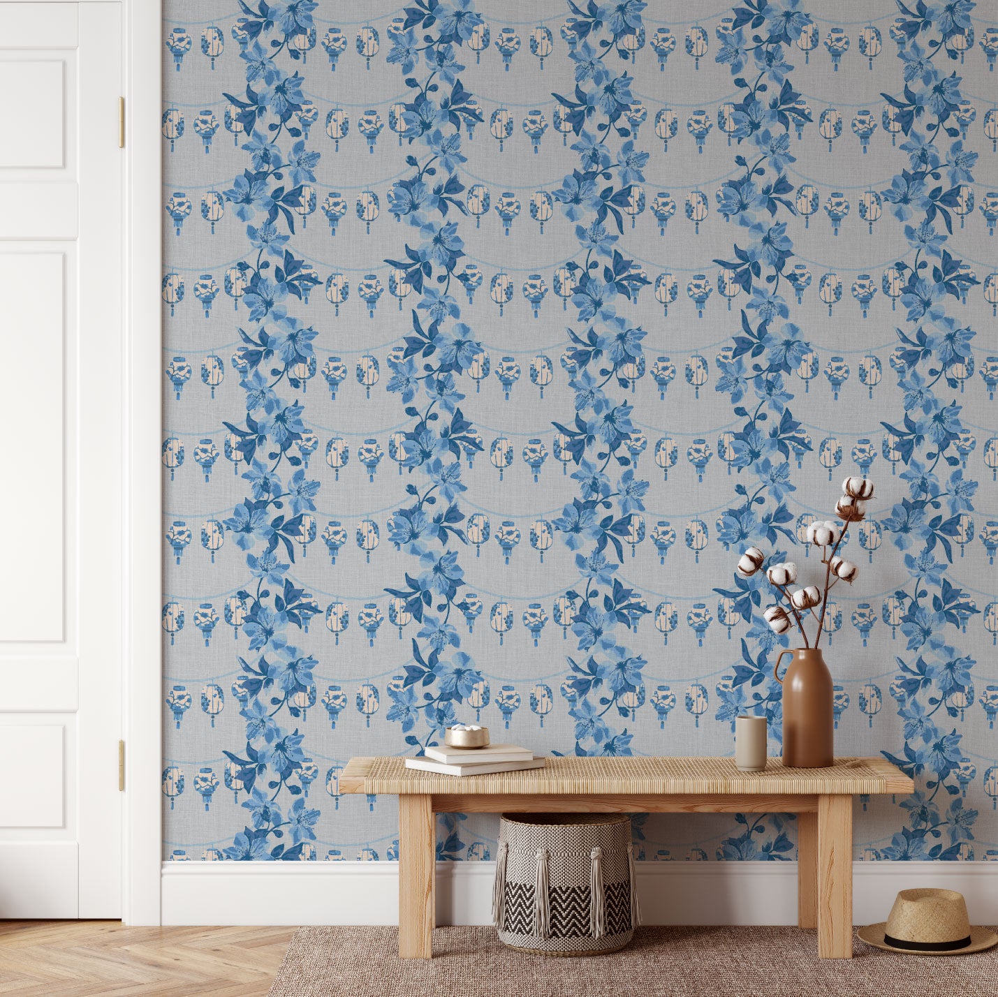 All Night Long Chinese Lantern Linen Wallpaper