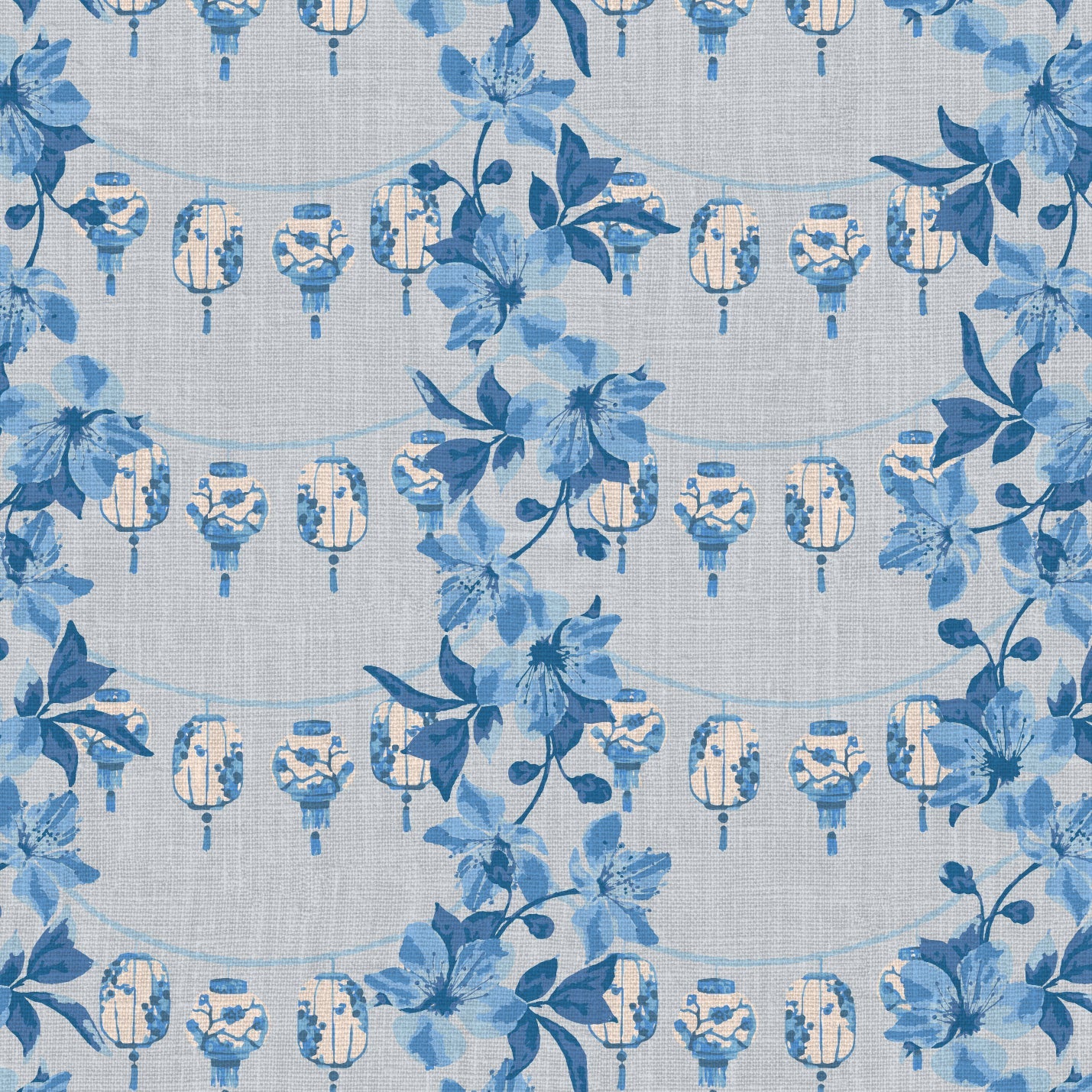 Natural Textured Eco-Friendly Non-toxic High-quality Sustainable practices Sustainability Wall covering Wallpaper french blue shades of blue lantern Chinoiserie asian inspiration floral stripe grasscloth printed paper interior design garden vertical chintz chinese textured wallpaper botanical garden flower florals tropical classic bespoke coastal bold nature inspired linen