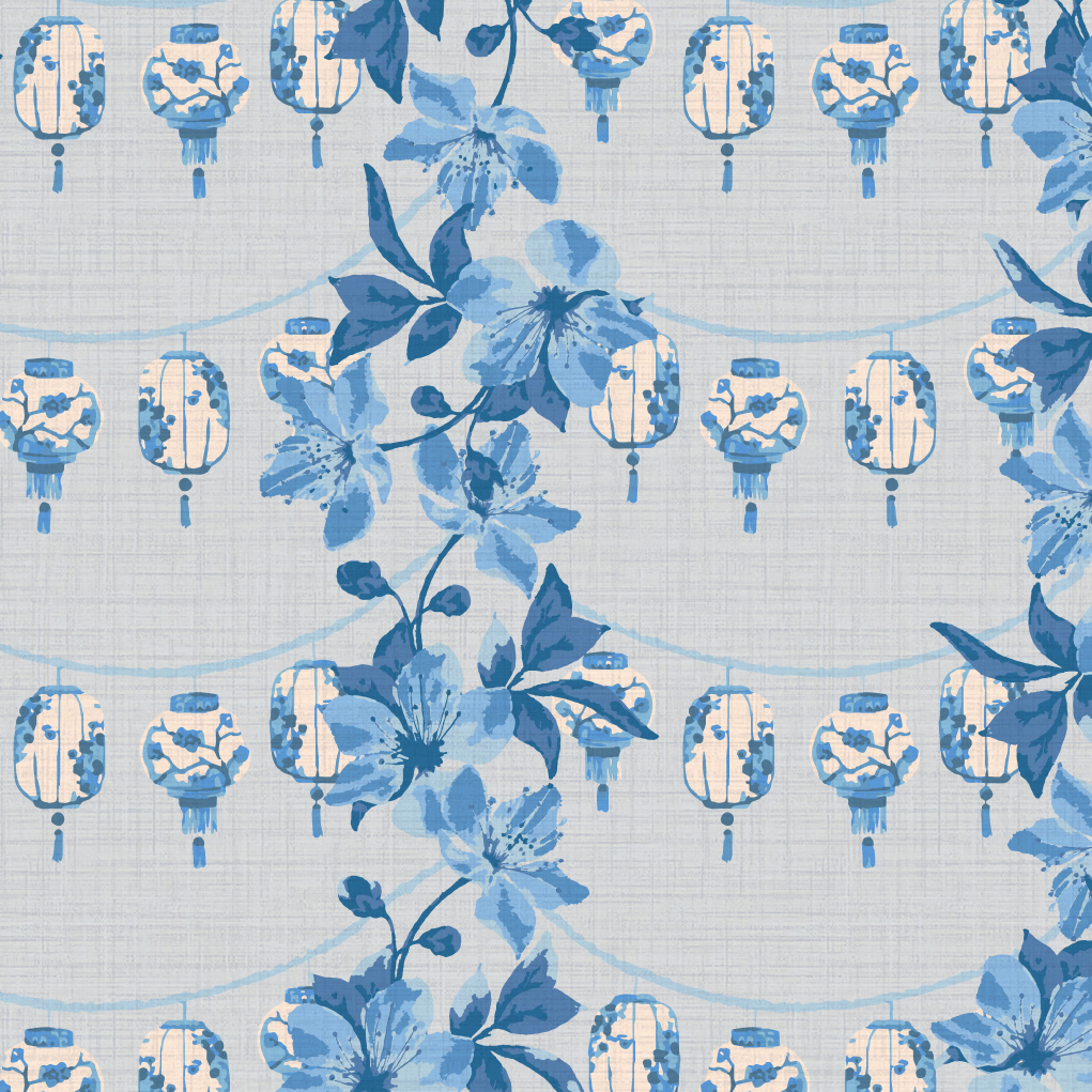 All Night Long Botanical Lantern Wallpaper