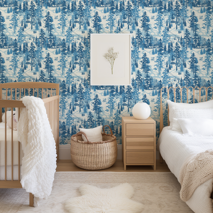 Aprés All Day Winter Ski Chalet Toile Wallpaper