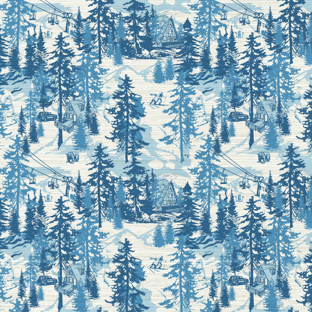 Aprés All Day Winter Ski Chalet Toile Wallpaper