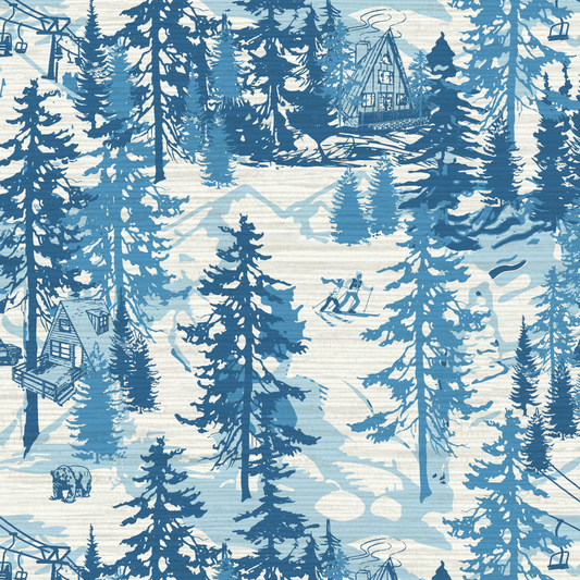 Aprés All Day Winter Ski Chalet Toile Wallpaper