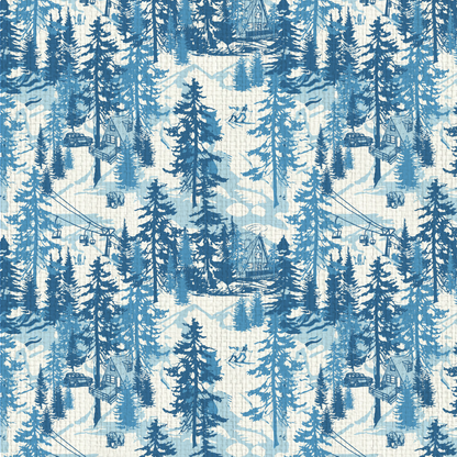 Aprés All Day Winter Ski Chalet Toile Wallpaper