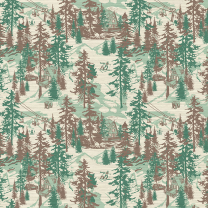 Aprés All Day Winter Ski Chalet Toile Wallpaper