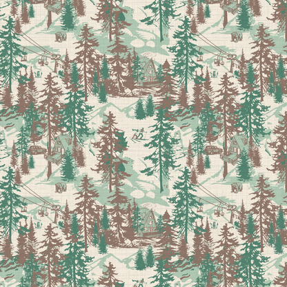 Aprés All Day Winter Ski Chalet Toile Wallpaper
