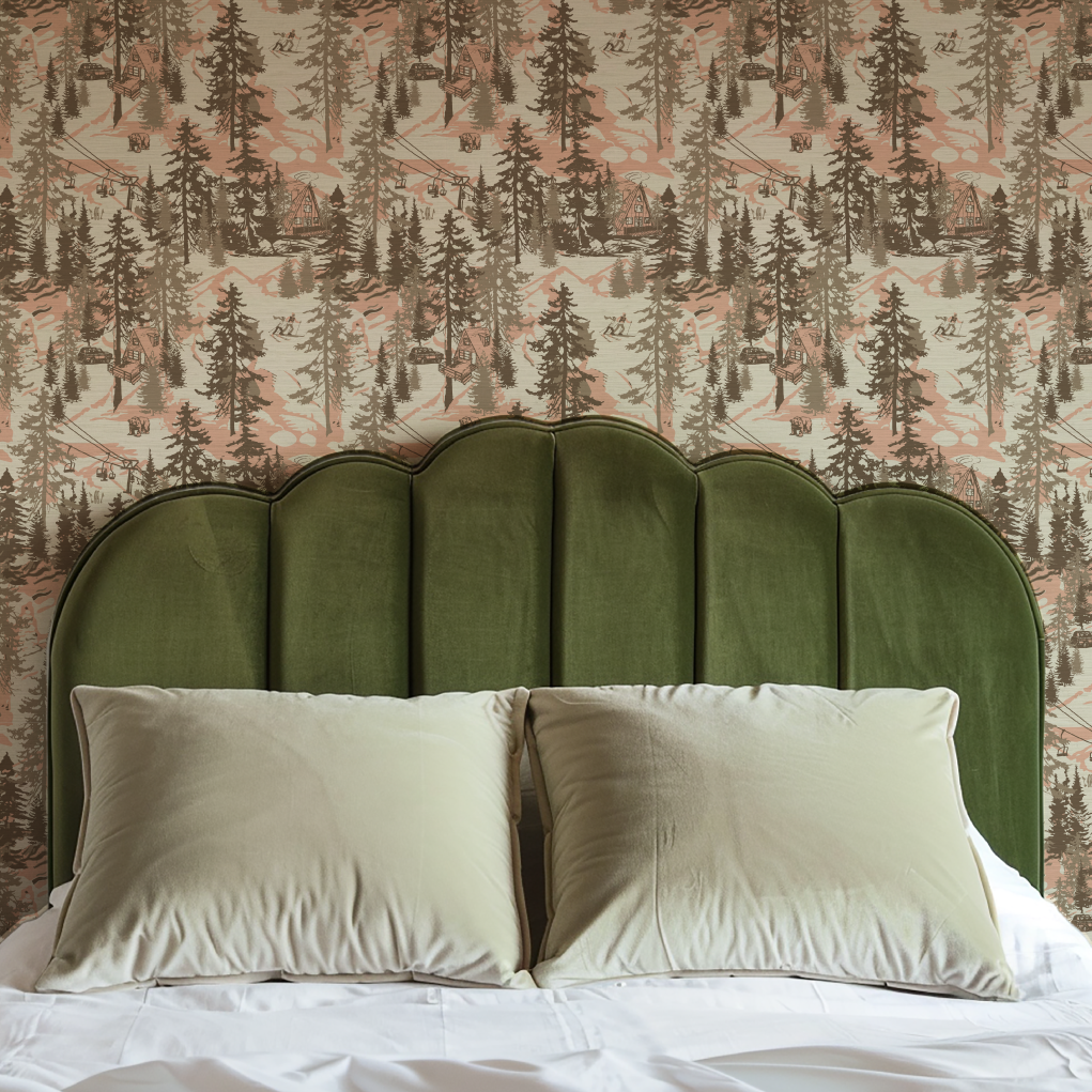 Aprés All Day Winter Ski Chalet Toile Wallpaper
