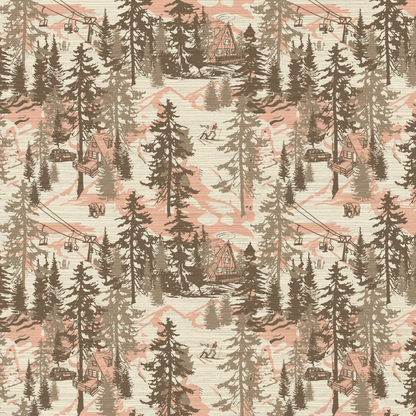 Aprés All Day Winter Ski Chalet Toile Wallpaper