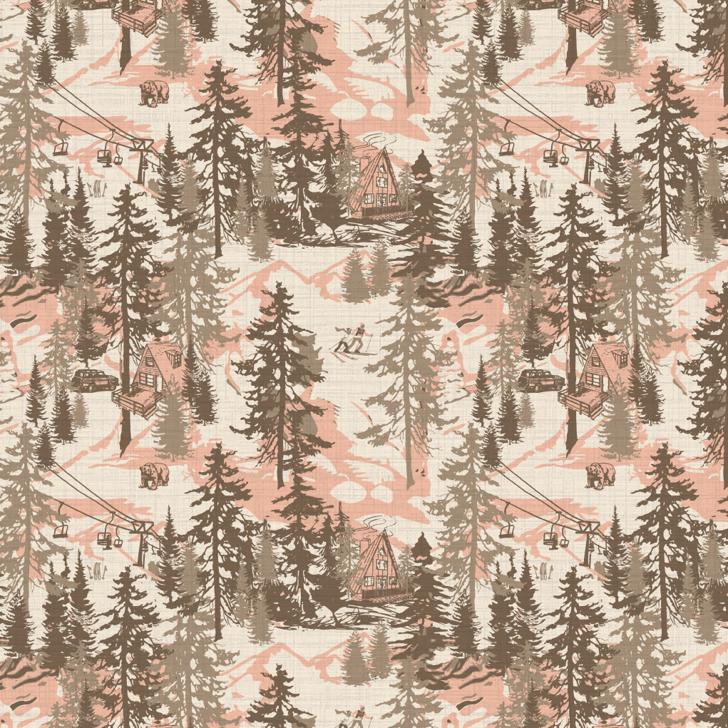 Aprés All Day Winter Ski Chalet Toile Wallpaper