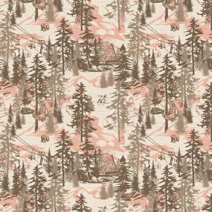 Aprés All Day Winter Ski Chalet Toile Wallpaper