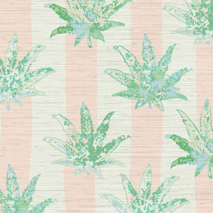 printed textured natural grasscloth wallpaper wall covering eco-friendly sustainable wide vertical stripes painted pink light pink baby pink weed marijuana high-quality tailor-made custom designed interior design bold vacation seaside coastal waterfront retreat relaxed beach cottage