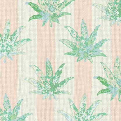 printed textured natural grasscloth wallpaper wall covering eco-friendly sustainable wide vertical stripes painted pink light pink baby pink weed marijuana high-quality tailor-made custom designed interior design bold vacation seaside coastal waterfront retreat relaxed beach cottage paperweave paper weave