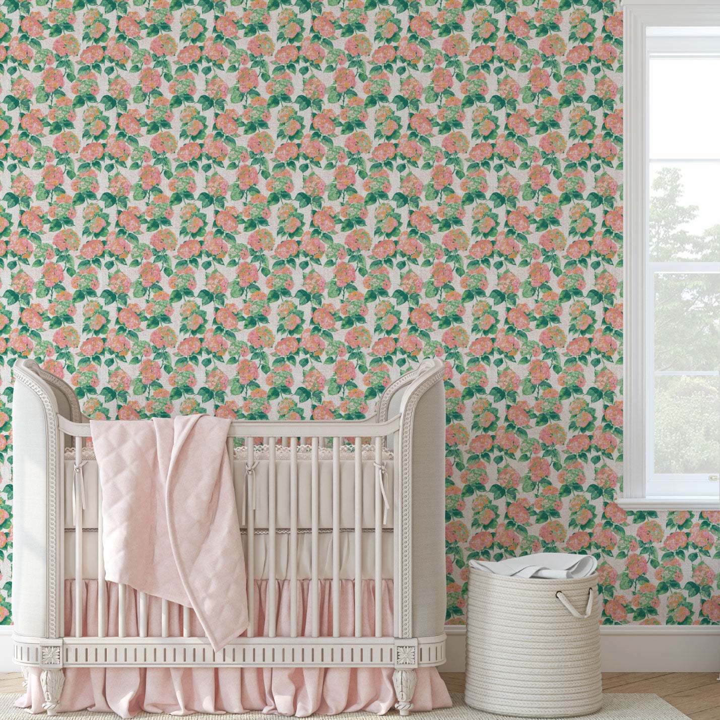 Bloom Bloom Baby Hydrangeas Linen Wallpaper