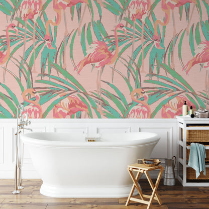 Born This Way Flamingo & Palm Leaf Wallpaper
