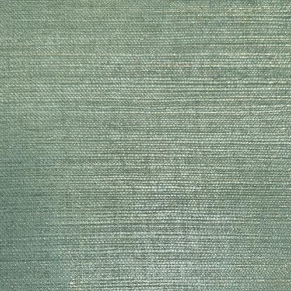 non-toxic sisal metallic textured wallpaper, eco friendly and sustainable with small hits of gold metallic on this designer wallcovering that is a moss green colored neutral paper.
