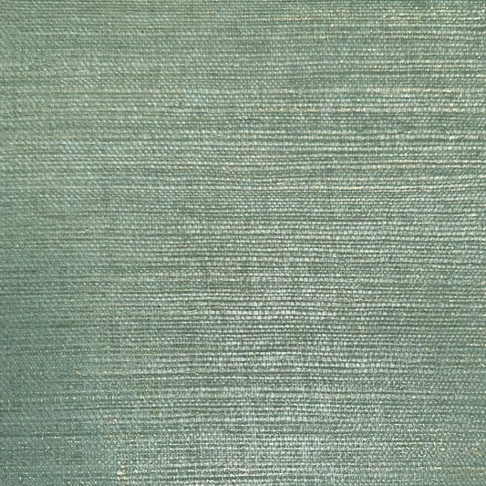 non-toxic sisal metallic textured wallpaper, eco friendly and sustainable with small hits of gold metallic on this designer wallcovering that is a moss green colored neutral paper.