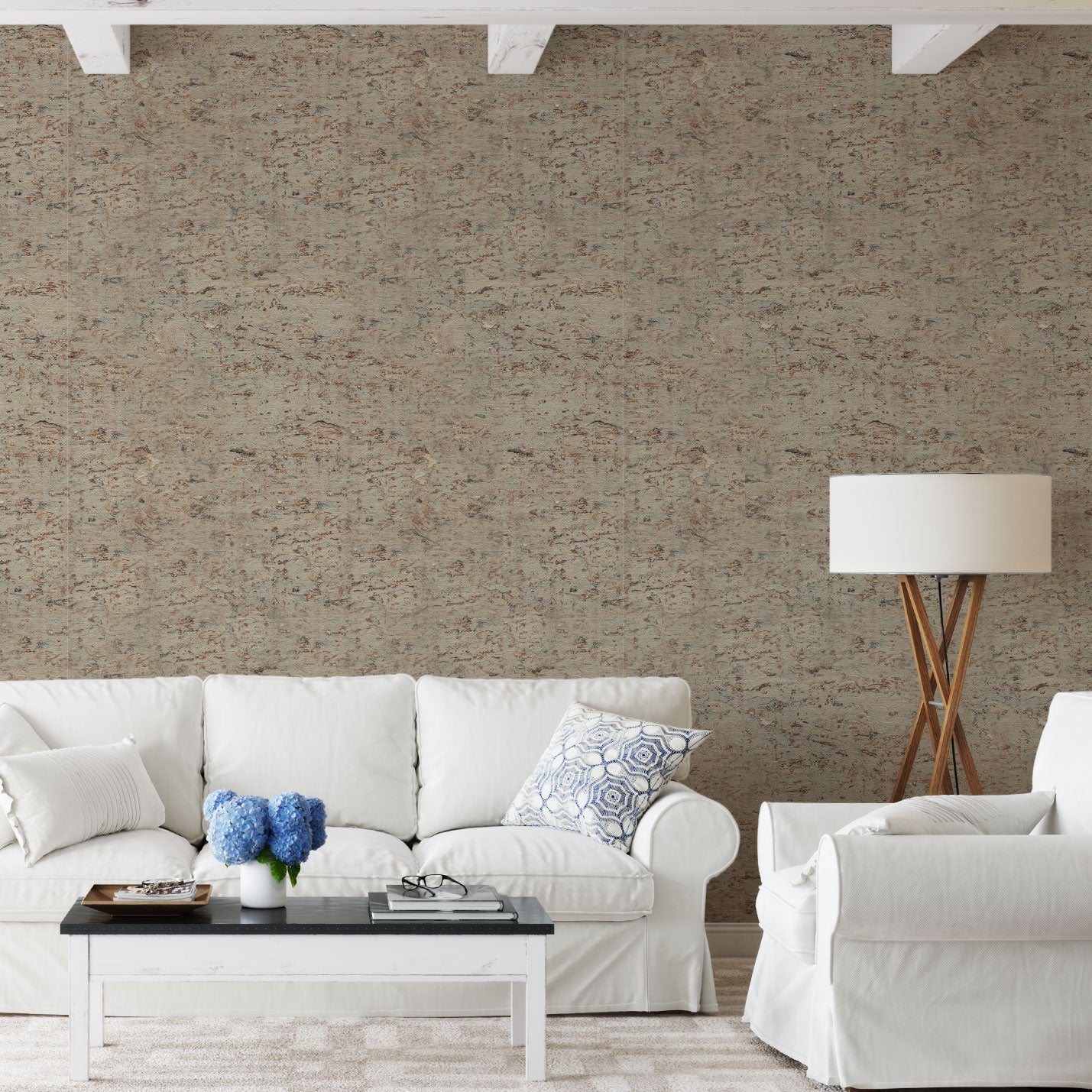 Natural Textured Eco-Friendly Non-toxic High-quality Sustainable practices Sustainability Interior Design Wall covering Bold Wallpaper Custom Tailor-made Retro chic cork nature luxury metallic shiny wood timeless coastal vacation interior design grain high-end shiny beige tan light brown silver metallic living room