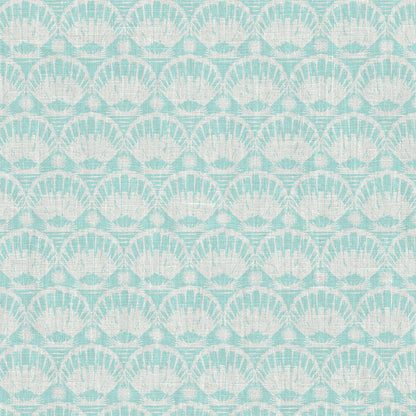 wallpaper seashell horizontal stripe Natural Textured Eco-Friendly Non-toxic High-quality Sustainable practices Sustainability Interior Design Wall covering custom tailor-made retro chic tropical bespoke nature Seaside Coastal Seashore Waterfront Vacation home styling Retreat Relaxed beach vibes Beach cottage Shoreline Oceanfront Nautical pastel subtle green teal white soft linen