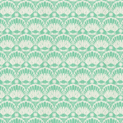 printed grasscloth paperweave wallpaper seashell horizontal stripe Natural Textured Eco-Friendly Non-toxic High-quality  Sustainable practices Sustainability Interior Design Wall covering custom tailor-made retro chic tropical bespoke nature Seaside Coastal Seashore Waterfront Vacation home styling Retreat Relaxed beach vibes Beach cottage Shoreline Oceanfront Nautical green mojito white