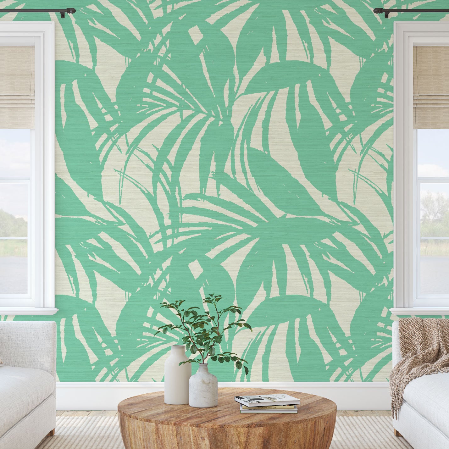 Club Paradise Palm Leaf Wallpaper
