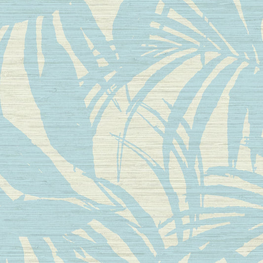 printed grasscloth wallpaper oversize tropical leaf Natural Textured Eco-Friendly Non-toxic High-quality  Sustainable practices Sustainability Interior Design Wall covering Bold retro chic custom jungle garden botanical Seaside Coastal Seashore Waterfront Vacation home styling Retreat Relaxed beach vibes Beach cottage Shoreline Oceanfront white blue ocean sky 