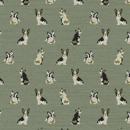 Grasscloth wallpaper Natural Textured Eco-Friendly Non-toxic High-quality  Sustainable Interior Design Bold Custom Tailor-made Retro chic Grandmillennial Maximalism  Traditional Dopamine decor dog animal french bulldog pouch hound kid kids playroom nursery mudroomRustic Cabin cottage Luxury Contemporary stripe olive green