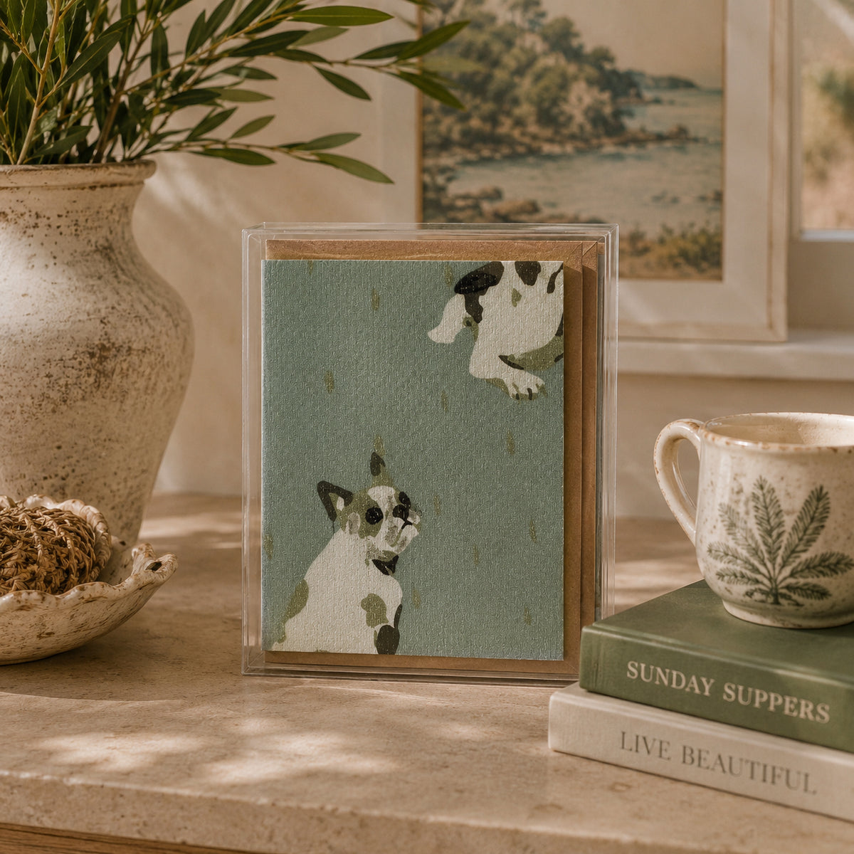 Dogs On The Run Olive Stationery Set