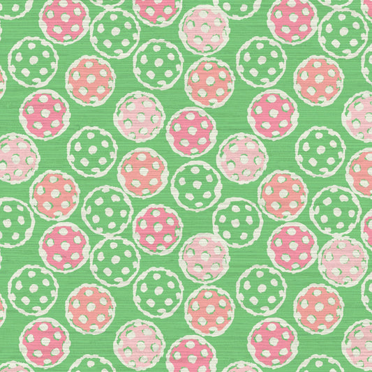 pickleball sport ball green white kids Grasscloth Natural Textured Eco-Friendly Non-toxic High-quality Sustainable practices Sustainability Interior Design Wall covering Bold Wallpaper Custom Tailor-made Retro chic custom made pink baby pink preppy