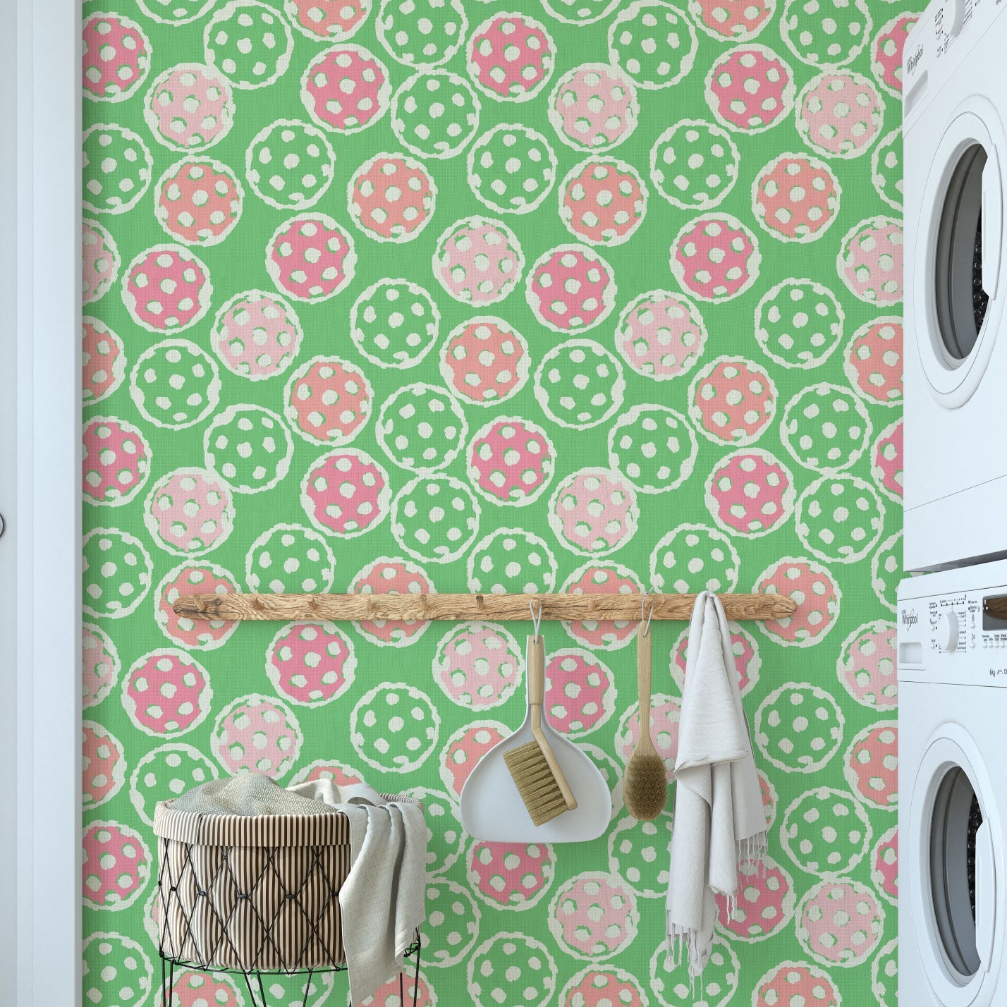 pickleball sport ball green white kids paperweave Natural Textured Eco-Friendly Non-toxic High-quality Sustainable practices Sustainability Interior Design Wall covering Bold Wallpaper Custom Tailor-made Retro chic custom made pink baby pink preppy paper weave paperweave