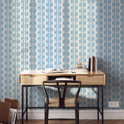 June St. George blue flowers on white wallpaper wall covering grasscloth grass cloth paper weave textured custom luxury natural woman artist women contemporary modern interior design bold tailor made Eco-Friendly
Non-toxic
High-quality 
Sustainable
Retro chic
Grand millennial
Maximalism 
Traditional
Dopamine decor
girly