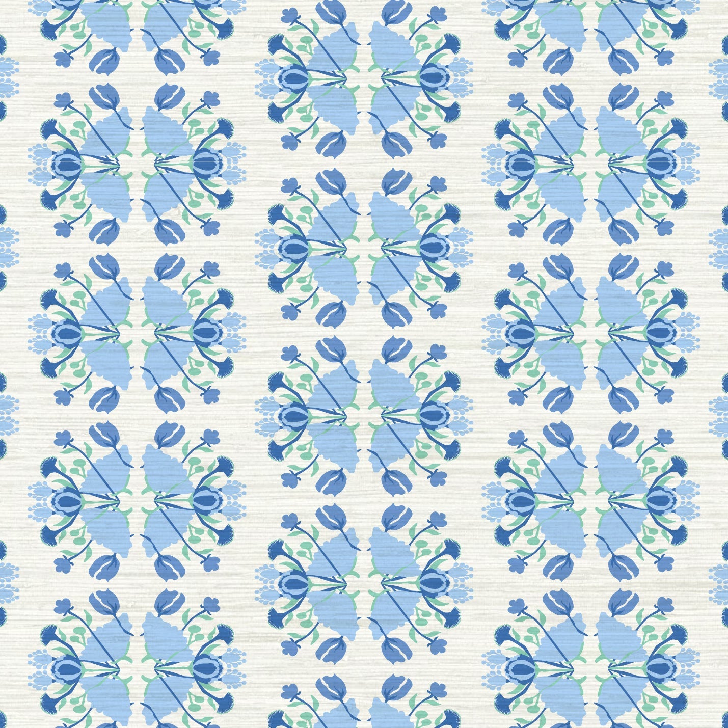 June St. George blue flowers on white wallpaper wall covering grasscloth grass cloth paper weave textured custom luxury natural woman artist women contemporary modern interior design bold tailor made Eco-Friendly
Non-toxic
High-quality 
Sustainable
Retro chic
Grand millennial
Maximalism 
Traditional
Dopamine decor
girly