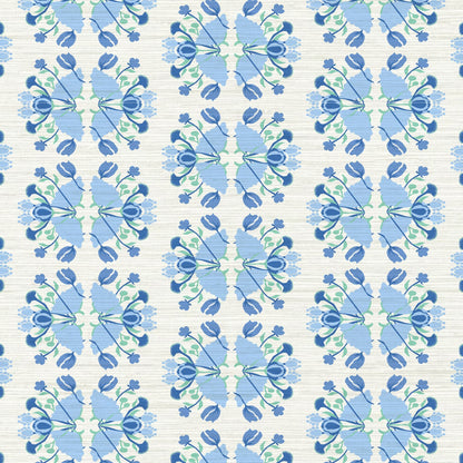 June St. George blue flowers on white wallpaper wall covering grasscloth grass cloth paper weave textured custom luxury natural woman artist women contemporary modern interior design bold tailor made Eco-Friendly
Non-toxic
High-quality 
Sustainable
Retro chic
Grand millennial
Maximalism 
Traditional
Dopamine decor
girly