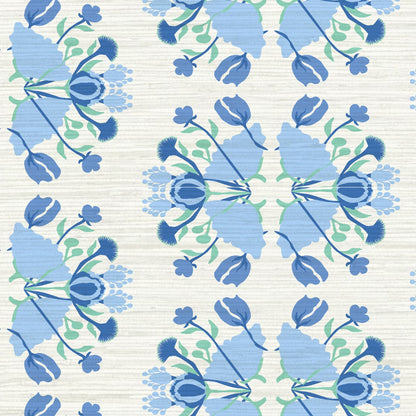 June St. George blue flowers on white wallpaper wall covering grasscloth grass cloth paper weave textured custom luxury natural woman artist women contemporary modern interior design bold tailor made Eco-Friendly
Non-toxic
High-quality 
Sustainable
Retro chic
Grand millennial
Maximalism 
Traditional
Dopamine decor
girly