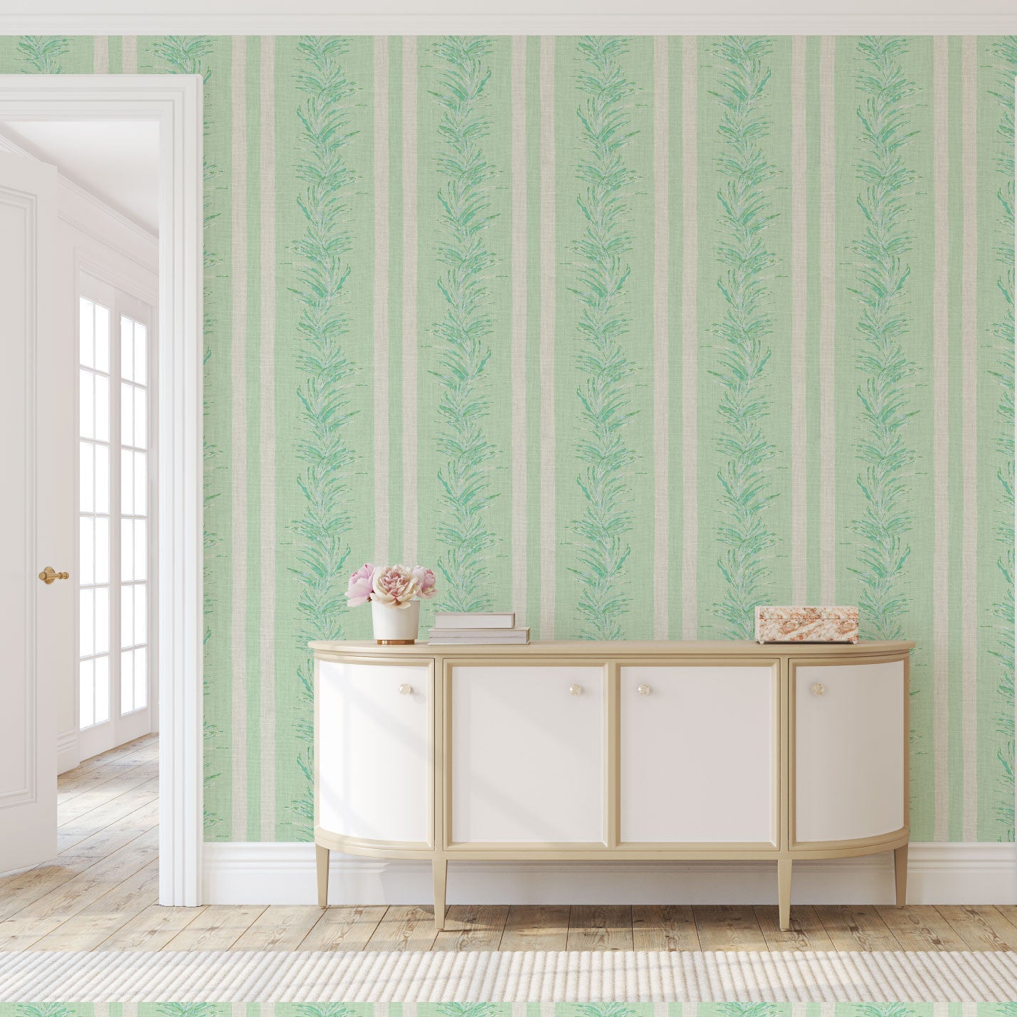 Fern Line Botanical Stripe Linen Wallpaper