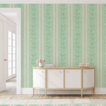 Fern Line Botanical Stripe Linen Wallpaper