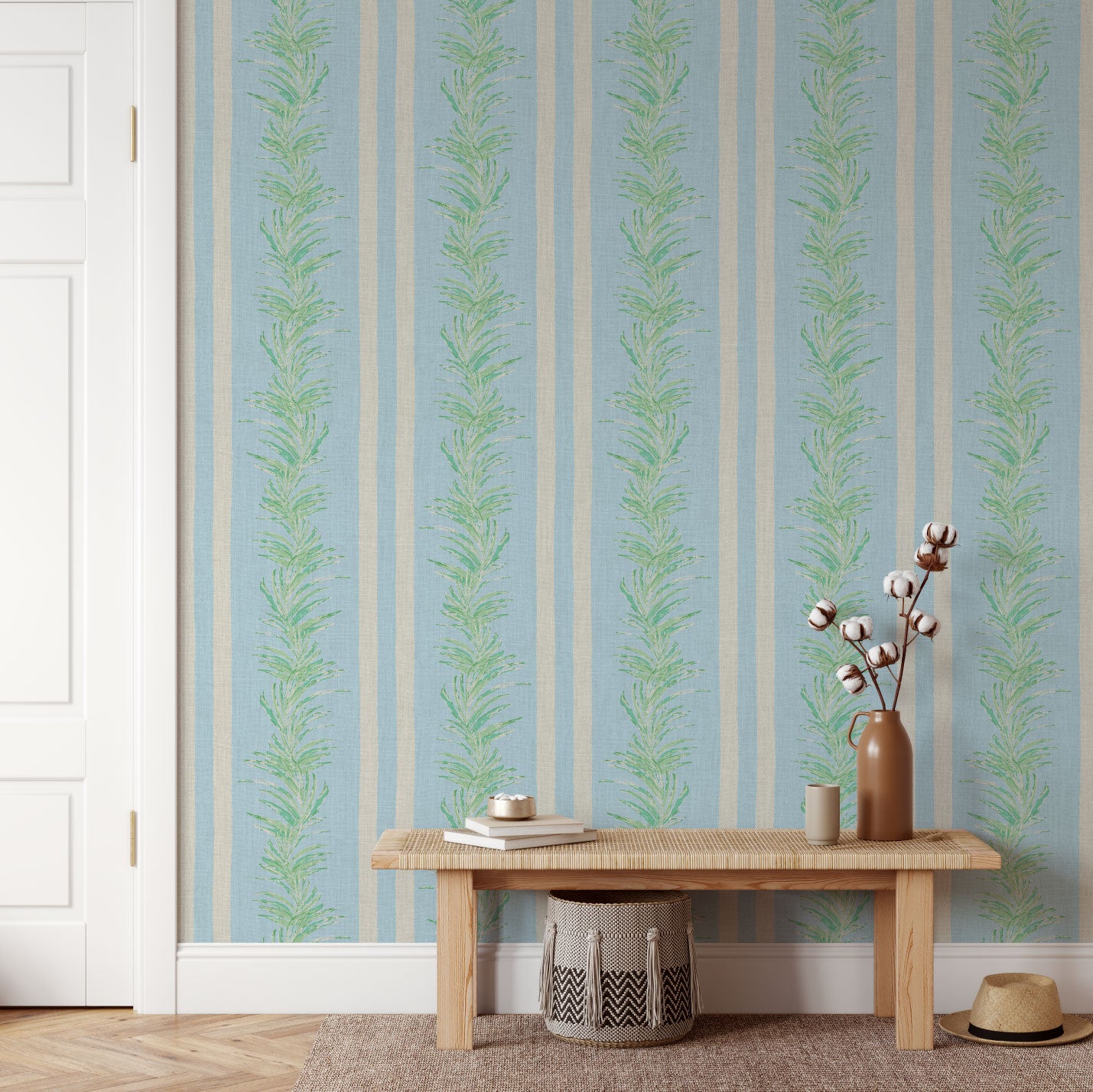 Fern Line Botanical Stripe Linen Wallpaper