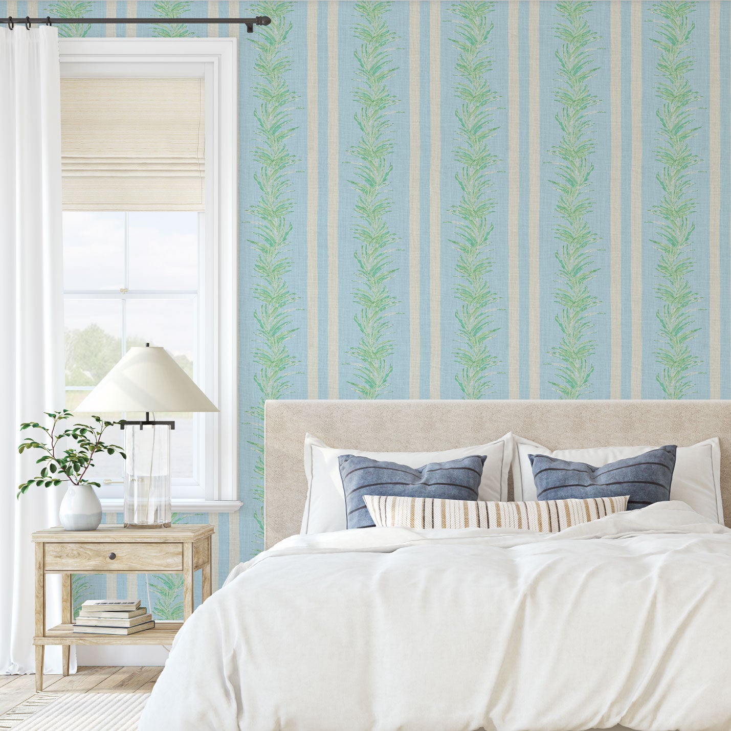 Fern Line Botanical Stripe Linen Wallpaper