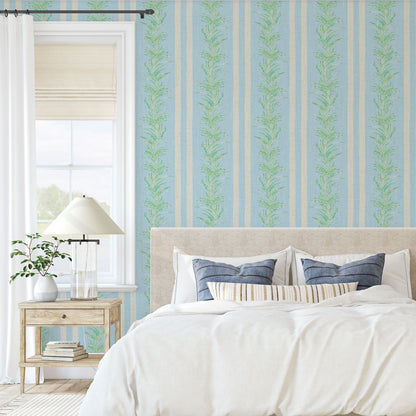 Fern Line Botanical Stripe Linen Wallpaper