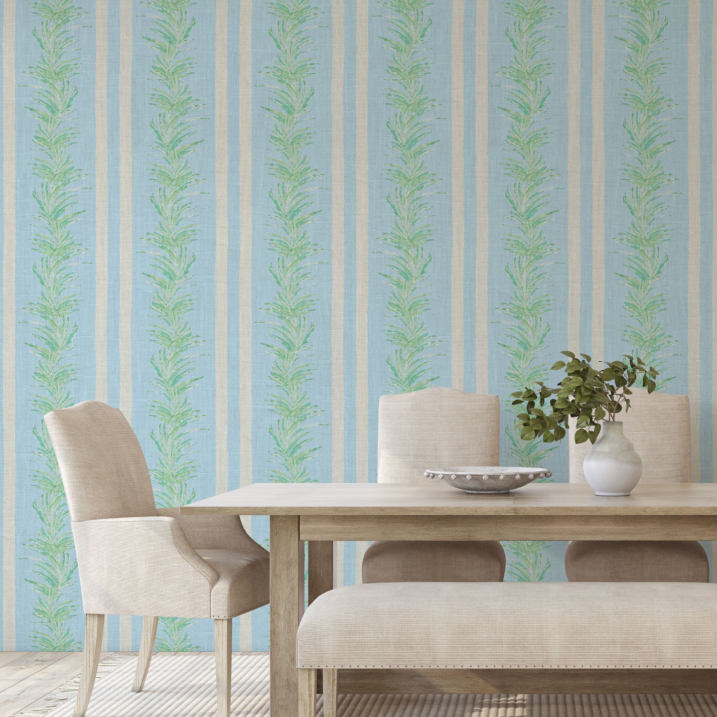 Fern Line Botanical Stripe Linen Wallpaper
