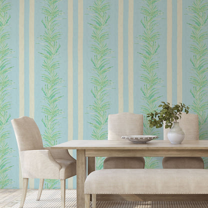 wallpaper Natural Textured Eco-Friendly Non-toxic High-quality Sustainable Interior Design Bold Custom Tailor-made Retro chic Grand millennial Maximalism Traditional Dopamine decor Tropical Jungle Coastal Garden Seaside Seashore Waterfront Vacation home styling Retreat Relaxed beach vibes Beach cottage Shoreline Oceanfront Nautical Cabana preppy Cottage core Countryside Vintage vertical stripe cabana leaf palm green mint white linen french light blue paperweave paper weave