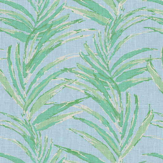 printed wallpaper of linear twisted palm leaves vertical oversized stripes Grasscloth Natural Textured Eco-Friendly Non-toxic High-quality Sustainable practices Sustainability Interior Design Wall covering Bold Wallpaper Custom Tailor-made Retro chic Tropical jungle beverly hills hilton hotel palm print garden botanical Coastal Seashore Waterfront Vacation home styling Retreat Relaxed beach vibes Beach cottage Shoreline beverly hills hotel ocean blue sky light baby pastel green mint sage linen